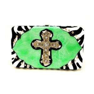  Womens Wallet Lime Green with Zebra Print Fuzzy Feel 