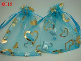 SKYBLUE HEART Organza Gift Bags Pouch Wedding Favor / jewelry package 