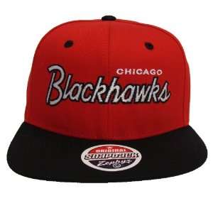  Chicago Blackhawks Retro Script Snapback Cap Hat Red Black 