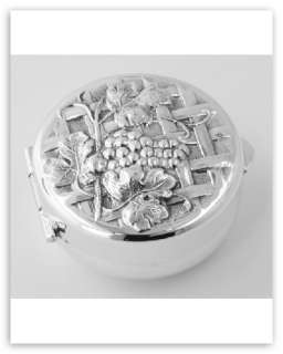 Sterling Silver Grapes Design Pillbox   Made in USA  