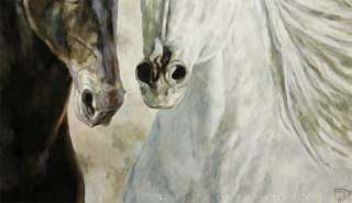Arabian HORSE DUET Black and White ORIGINAL PAINTING JOART UNIQUE! XXL 