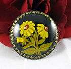 Vintage Ukraine Painted Flower Brooch Pin CAT RESCUE