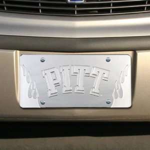   Pittsburgh Panthers Silver Mirrored Flame License Plate Automotive