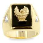 Goodin Mens Gold Tone Golden Eagle with Onyx Ring   Size 13