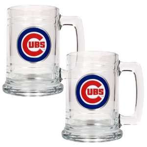  Chicago Cubs MLB 2pc 15oz Glass Tankard Set  Primary Logo 