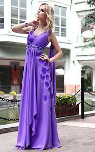   Purple Cocktail Prom chiffon Straps Draped Formal Long Evening Dress
