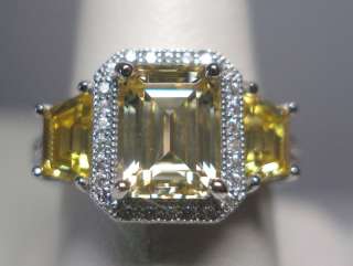 STERLING SILVER WHITE & CANARY YELLOW CZ LADIES RING  