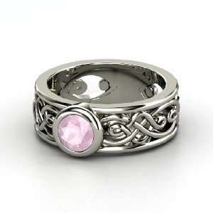    Alhambra Ring, Round Rose Quartz Sterling Silver Ring: Jewelry