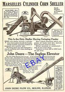 1913 MARSEILLES CORN SHELLER & JOHN DEERE ELEVATOR AD  