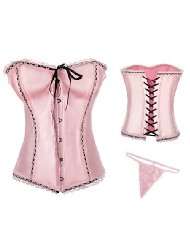 Satin Style Pink & Black Fashion Boned Corset With Lace