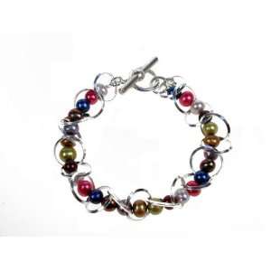  Vermeil Circle Bracelet with Bright Mix Pearls Jewelry