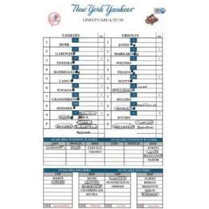 Yankees at Orioles 4 27 2010 Game Used Lineup Card (LH713226)   Other 
