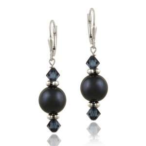   Blue Swarovski Pearl & Crystal Dangle Leverback Earrings: Jewelry