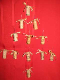 LOT OF 12 Wine CORK Christmas Ornaments HAND MADE with Bows and Hooks 