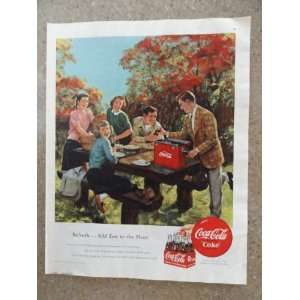  Coca Cola , Vintage 50s full page print ad. (picnic Scene 