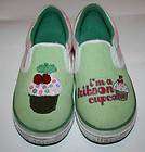 KITSON LA CUPCAKE Slip On Shoes Girls 13.5 Canvas Green Beads Sequins