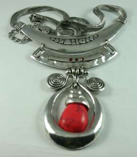 TURKISH TRADITIONAL SILVER PLATED WITH COMPRESSED CORAL STONE NECKLACE 