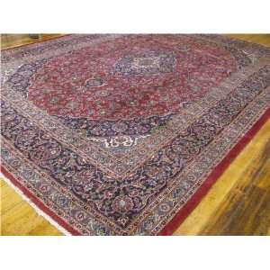  98 x 128 Red Persian Hand Knotted Wool Mashad Rug 