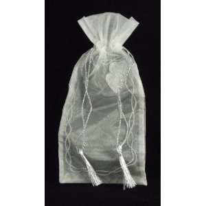  Organza Fabric Drawstring Gift Bags, 6 Wide x 13.5 High, White 