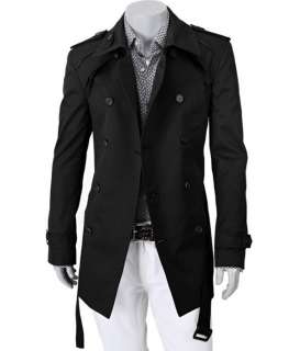 Men Slim Double Breasted Long Trench Coat Jacket  