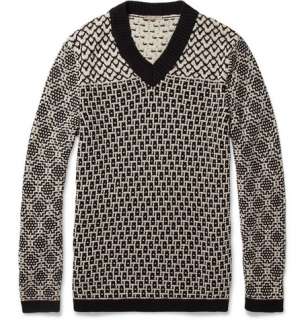    Knitwear  V necks  Patterned Knitted Cotton V Neck Sweater