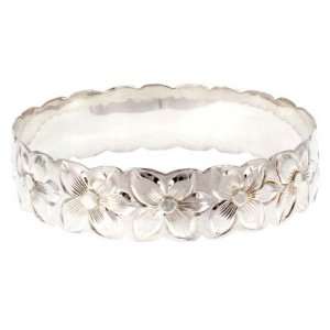 Plumeria Flower Bangle, w/  from Hawaii, 7.5IN, Silver 