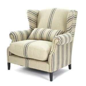   French Fog Linen Blue Stripe Wingback Arm Chair: Furniture & Decor