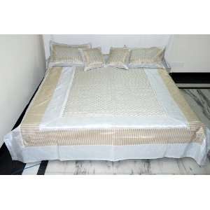 Zari Work Silk bed sheet Bedspread with Pillow & Cushion Covers 