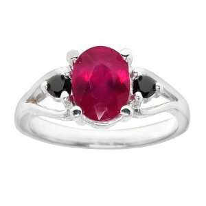  1.60 Ct Red Ruby & Black Diamond Sterling Silver Ring 