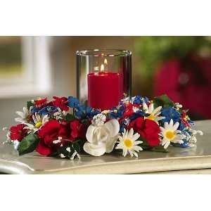    All American Floral Centerpiece With Pillar Candle 