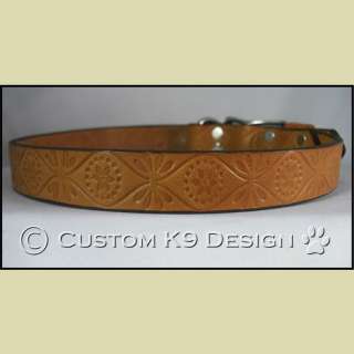 NEW Handcrafted Embossed Leather Dog Collar 1 SM XXL  