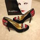 Beverly Feldman Melanie Suede Black/Red Plaid Exquisite Heels Size 8