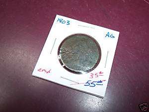 1803 AG Large Cent from type set of coins, w/dam  