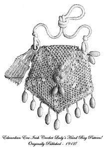Edwardian IRISH CROCHET Purse Crocheted Bag Pattern 12  