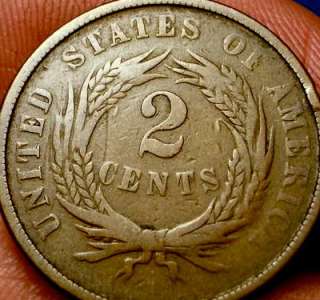 OLD US COINS 1865 RARE 2 CENT PIECE CIVIL WAR 2C   