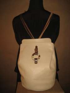   Rare Cream Leather Rucksack Knapsack Satchel Backpack Purse Boho Spain