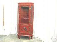 Extra Nice Asian Chinoiserie Red Corner China Cabinet  