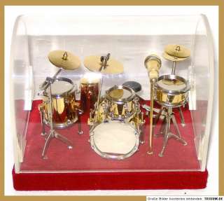 Musikinstrument Miniatur Schlagzeug gold, mit Acrylbox  