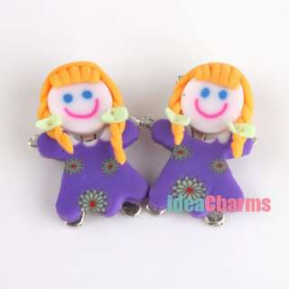 Free ship 15 Pcs Fimo Polymer Spacer Bead Clay Girl with Alloy back 