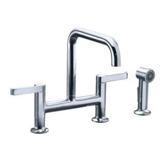 Torq Deck Mount 2 Handle Side Mid Arc Kitchen Faucet with Sprayer in 