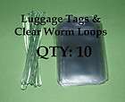 10 Clear LUGGAGE TAGS 12 gauge VINYL with 10 WORM LOOPS