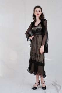 Nataya BLACK SWAN 1920s Chiffon DRESS & WRAP 3X  