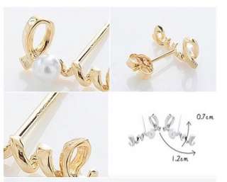European Fashion Sweet White Bead Golden Love letters Cute Earring 