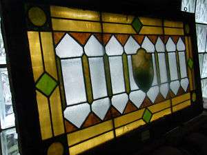 American Stained Glass Transom Window c1900 Shield 3665  
