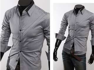 NWT Mens Casual Slim fit Stylish Dress Shirt M L XL XXL Gray White 