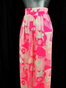 vtg 60s womens NEON PINK FLORAL skirt unique maxi XS S  