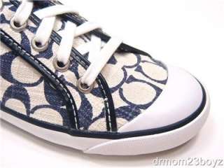 New NIB Coach Barrett Signature Ivory Navy Blue Sneakers 9.5  