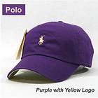 Purple polo cap baseball tennis outdoor casual hat small yellow logo 