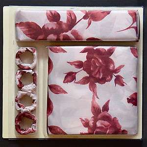 MATCHING BATH SET: Burgundy Flowers: Window Curtain/Fabric Shower 