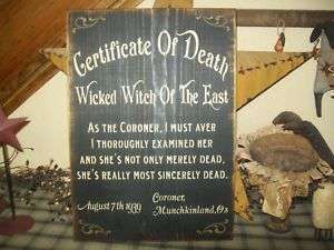 PRIMITIVE HALLOWEEN SIGN~~CERTIFICATE OF DEATH~WITCH~~  